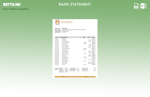 модерен стил Камбоџа унија Комерцијален банкарски извод шаблон ексел